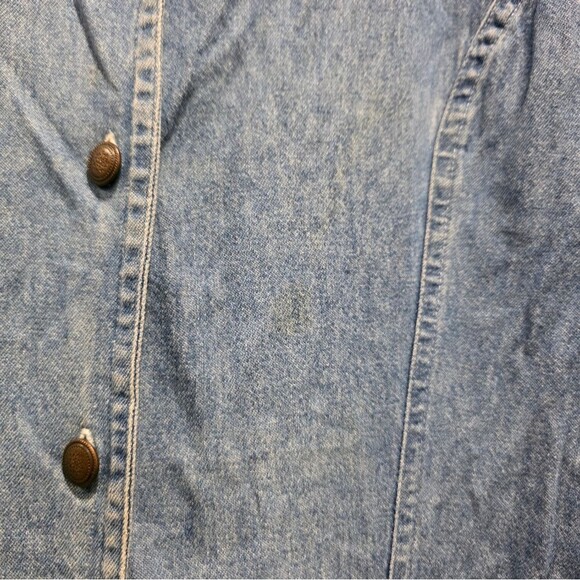 Vintage Cotton Denim Maxi Button Up Maxi dress Sz L Chambray V Neck Short Sleeve - Picture 3 of 13